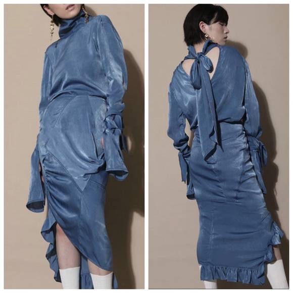 Soft Silky Blue Versatile Tie Top - Picture 2 of 7